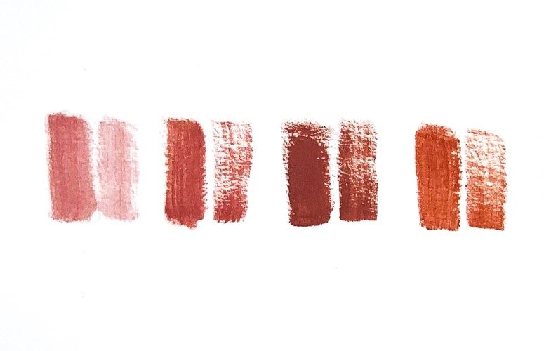 LANO LIPP Colours on white paper LANO LIPP Tint, LANOW, NATURAL LIP COLOURS, NATURAL CHEEK TINTS, LANOLIN, TALLOW BASED