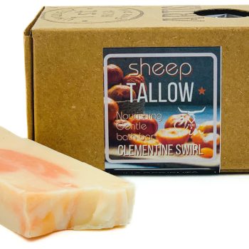 CLEMENTINE SWIRL, TALLOW SOAP, NATURALLY SCENTED TALLOW SOAP, PURE PRIMAL SKIN, SHEEP TALLOW, BATH SOAP, ARTISAN SOAPS