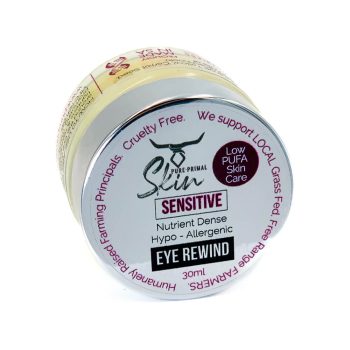 EYE REWIND, EYE CREAM, HYPOALLERGENIC, TALLOW BASED, SENSITIVE SKIN, SENSITIVE EYE AREA, LOW PUFA, EYE REWIND SENSITIVE