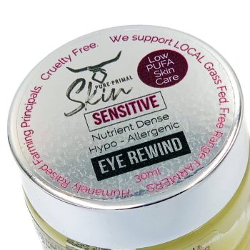 EYE REWIND, EYE CREAM, HYPOALLERGENIC, TALLOW BASED, SENSITIVE SKIN, SENSITIVE EYE AREA, LOW PUFA, EYE REWIND SENSITIVE