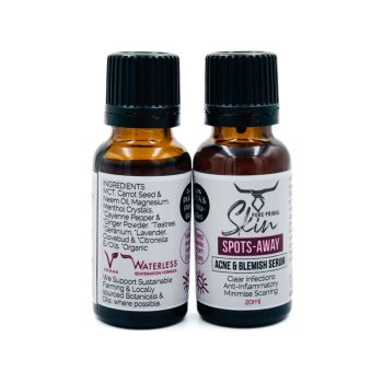 SPOTS AWAY, ACNE & BLEMISH SERUM, LOW PUFA, ANTINFLAMMATORY, CLEAR INFECTIONS, MINIMISE SCARING, VEGAN FRIENDLY, PURE PRIMAL SKIN