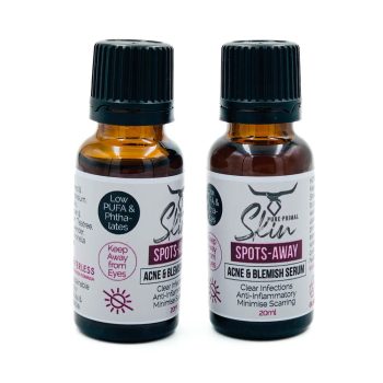 SPOTS AWAY, ACNE & BLEMISH SERUM, LOW PUFA, ANTINFLAMMATORY, CLEAR INFECTIONS, MINIMISE SCARING, VEGAN FRIENDLY, PURE PRIMAL SKIN