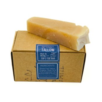 TOP-2-TOE BAR, HAIR SOAP, SHAMPOO SOAP, FACE SOAP, BODY SOAP, TALLOW SOAP, TALLOW BASED, 3-IN-1, MULTIPURPOSE, NATURAL, ECO, GREYWATER SAFE, PURE PRIMAL SKIN, FACE BAR, NORMAL SKIN TYPES