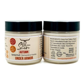 UNDER ARMOR, NATURAL DEODORANT, TALLOW BASED, WATERLESS SKINCARE, CHEMICAL FREE, LOW PUFA, PHTHALATE FREE, SENSITIVE SKIN, SENSITIVE UNDERARMS, NON CARCINOGENIC