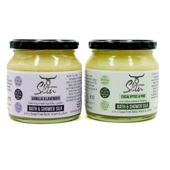 BATH & SHOWER SILK, 2-in-1, Soap Free Body Wash & Lotion, low PUFA skincare, Phthalate Free Skincare, BATH & SHOWER SILK VANILLA & LAVENDER, BATH & SHOWER SILK EUCALYPTUS & PINE, TALLOW BASED, LOW PUFA OILS