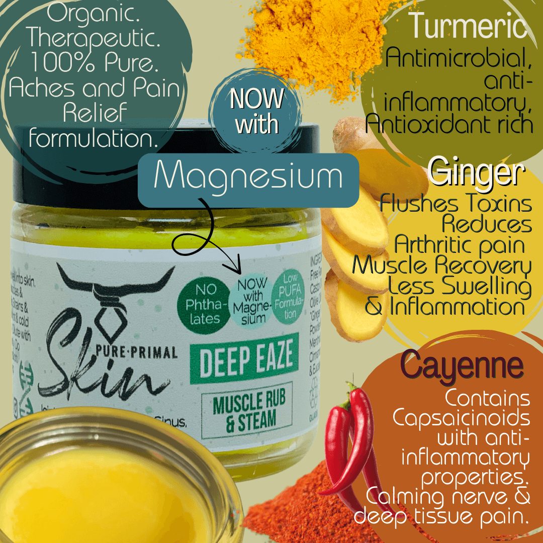 DEEP EAZE, MUSCLE RUB, JOINT PAIN, ANTI-INFLAMMATORY, ARTHIRITIS, DECONGESTANT, SINUS, WITH MAGNESIUM OIL, LOW PUFA SKINCARE, PHTHALATE FREE SKINCARE, ARTHRITIS, SPORTS INJURIES,