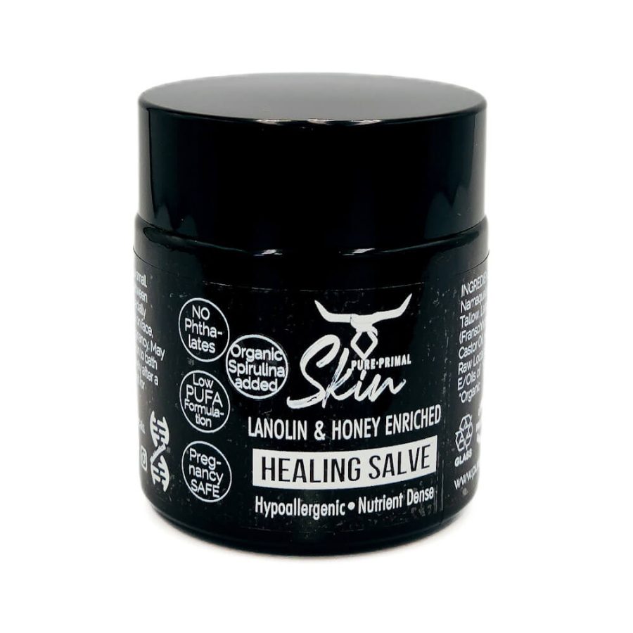 HEALING SALVE, HYPOALLERGENIC, LANOLIN, TALLOW BASED, LANOW, HONEY ENRICHED, LOW PUFA, NUTRIENT DENSE, PHTHALATE FREE SKINCARE, NATURAL SKINCARE, PREGNANCY SAFE