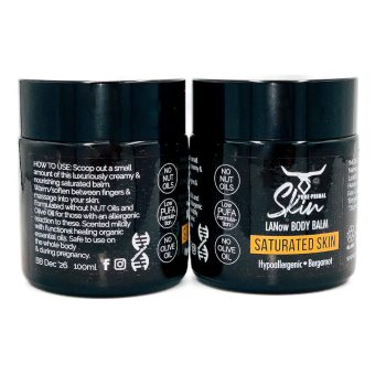 LANOW SATURATED SKIN, LANOW BODY BALM, HYPOALLERGENIC, PREGNANCY SAFE, WHOLE FAMILY SAFE, LANOLIN + TALLOW, LANOLIN, SATURATED SKIN, NATURAL SKINCARE, TALLOW SKINCARE, BODY BALM, PURE PRIMAL SKIN, LANOW, LOW PUFA SKINCARE, PHTHALATE FREE SKINCARE