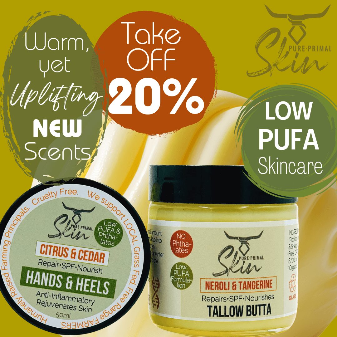 july promotion, pure primal skin, low pufa skincare, 20% discount,