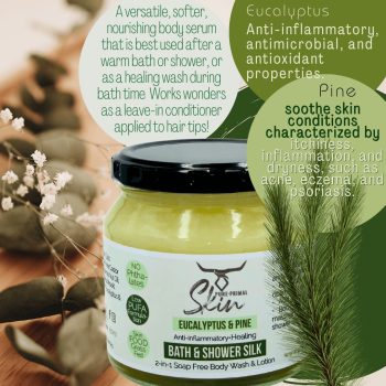 BATH & SHOWER SILKS, 2-in-1 Soap Free Body Wash & Lotion, LOW PUFA SKINCARE, BATH & SHOWER SILKS, EUCALYPTUS & PINE, PHTHALATE FREE SKINCARE