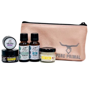 MAMA & BABY CARE STARTER/TRAVEL POUCH, TRAVEL PRODUCT, TALLOW BASED BABY CARE, LOW PUFA SKINCARE, STARTER KIT, TRAVEL PACK, BABY CARE, NIPPLE CREAM, NATURAL, PURE PRIMAL SKIN TRAVEL POUCHES