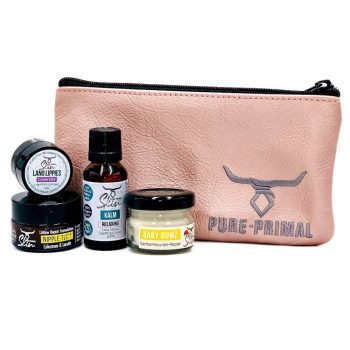 MAMA & BABY CARE STARTER/TRAVEL POUCH, TRAVEL PRODUCT, TALLOW BASED BABY CARE, LOW PUFA SKINCARE, STARTER KIT, TRAVEL PACK, BABY CARE, NIPPLE CREAM, NATURAL, PURE PRIMAL SKIN TRAVEL POUCHES