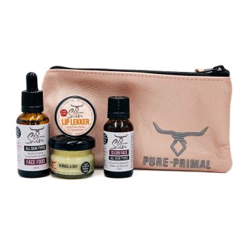 NORMAL & DRY SKIN TYPES, SKINCARE, STARTER & TRAVEL POUCH, STARTER KIT, TRAVEL POUCHES, SAMPLE KIT, LOW PUFA SKINCARE, TALLOW BASED SKINCARE, PHTHALATE FREE SKINCARE, NORMAL SKIN, DRY SKIN, PURE PRIMAL SKIN