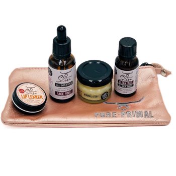 NORMAL & DRY SKIN TYPES, STARTER & TRAVEL POUCH, STARTER KIT, TRAVEL POUCHES, SAMPLE KIT, LOW PUFA SKINCARE, TALLOW BASED SKINCARE, PHTHALATE FREE SKINCARE, NORMAL SKIN, DRY SKIN, PURE PRIMAL SKIN