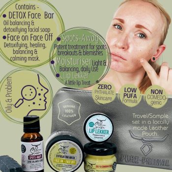 OILY & COMBINATION SKIN STARTER/TRAVEL POUCHES, OILY SKIN TYPES, ACNE, COMBINATION SKIN, TEENAGER PROBLEM SKIN, STARTER KIT, TRAVEL POUCHES, STARTER/TRAVEL POUCHES, SAMPLE PACKS, TALLOW BASED SKINCARE, LOW PUFA SKINCARE, PHTHALATE FREE SKINCARE