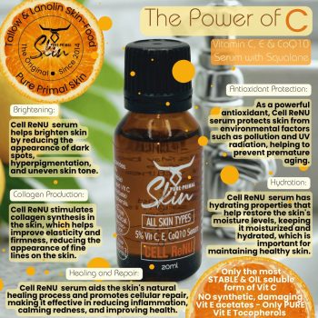 CELL RENU, VIT C, VIT E, COQ10, FACIAL SERUM, ALL SKIN TYPES, CELL RENEWAL, SKIN RENEWAL, OIL BASED SERUM, LOW PUFA SKINCARE