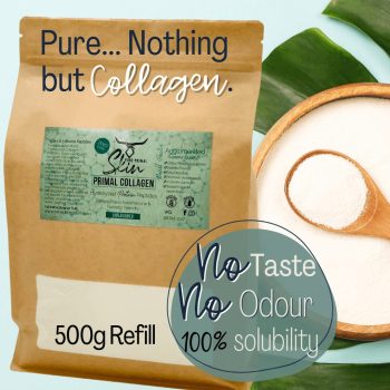 Primal Collagen 500g PRIMAL COLLAGEN, PPS COLLAGEN, COLLAGEN PEPTIDES, COLLAGEN, SUPPLEMENT, PURE COLLAGEN, REFILL PACKS, PURE PRIMAL SKIN COLLAGEN, HYDROLIZED, AGGLOMERATED, NO TASTE, NO ODOUR, SOLUBLE
