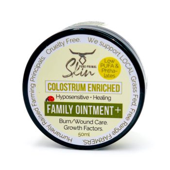 FAMILY OINTMENT PLUS, COLOSTRUM ENRICHED, BURN CARE, WOUND CARE, TALLOW OINTMENT, SAFE FOR ALL AGES, LOW PUFA, LOW PUFA SKINCARE, SENSITIVE SKIN, ECZEMA SKIN, WHOLE FAMILY FRIENDLY, UNSCENTED