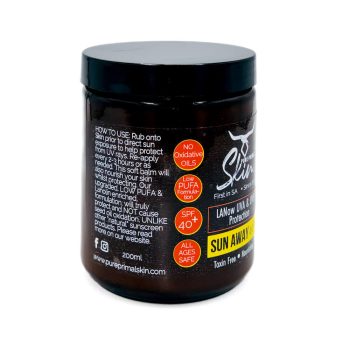 SUN AWAY LANOW, SPF40+, SUN AWAY, NATURAL SUNSCREEN, NON-TOXIC SUNSCREEN, TALLOW BASED, LOW PUFA SKINCARE, PHTHALATE FREE, SUN PROTECTION, NO PHOTOSENSITIVITY