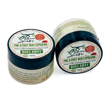 BUGZ AWAY, PRE & POST BUG EXPOSURE, NATURAL INSECT REPELLANT, WHOLE FAMILY SAFE, TOXIN FREE, SOOTHE INSECT BITES, TALLOW BASED