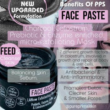 LANOW FACE PASTE, EXFOLIATING MASK, PREBIOTIC, ENZYME, COLOSTRUM ENRICHED, LOW PUFA SKINCARE, LANOW, NATURAL SKINCARE, 2-IN-1