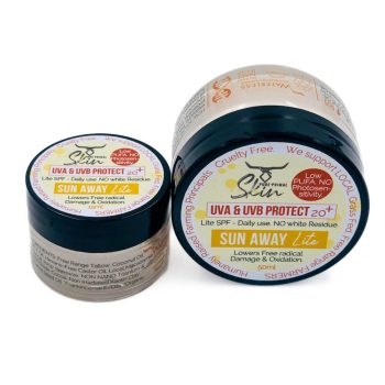SUN AWAY LITE, UVA & UVA SUNSCREEN, SPF 20+, LOW PUFA SKINCARE, ZERO PHTHALATES, NON-TOXIC, NATURAL SUNSCREEN, NO WHITE RESIDUE