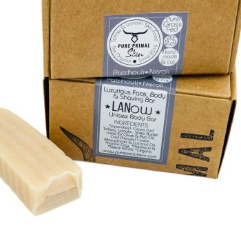 LANOW PATCHOULI & NEROLI, LUXURIOUS FACE BODY & SHAVING SOAP BAR, LANOLIN SOAP, TALLOW SOAP, UNISEX BATH BAR, LANOW, NATURALLY SCENTED, NATURAL SOAP BAR, ECO FRIENDLY, GREY-WATER SAFE