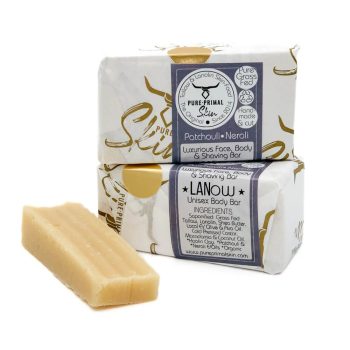 LANOW PATCHOULI & NEROLI, LUXURIOUS FACE BODY & SHAVING SOAP BAR, LANOLIN SOAP, TALLOW SOAP, UNISEX BATH BAR, LANOW, NATURALLY SCENTED, NATURAL SOAP BAR, ECO FRIENDLY, GREY-WATER SAFE