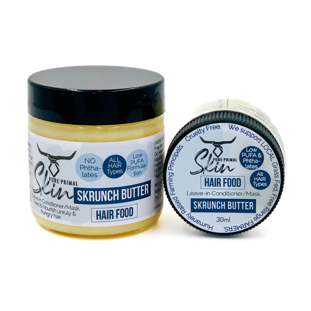 SKRUNCH BUTTER, TALLOW HAIR MASK, BEARD BUTTER, MULTIPURPOSE, TALLOW BASED, NATURAL, PHTHALATE FREE, LOW PUFA, HAIR FOOD, NOURISHING, REPAIR SERUM, REPAIR MASK, HAIR REPAIR