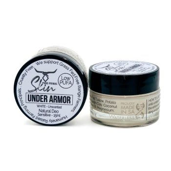 UNDER ARMOR, SENSITIVE SKIN TYPES, NATURAL DEODORANT, TALLOW BASED, WATERLESS SKINCARE, CHEMICAL FREE, LOW PUFA, PHTHALATE FREE, SENSITIVE SKIN, SENSITIVE UNDERARMS, NON CARCINOGENIC, WITH MAGNESIUM