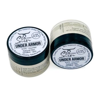 Under Armor Sensitive White 15ml Top-2 UNDER ARMOR, SENSITIVE SKIN TYPES, NATURAL DEODORANT, TALLOW BASED, WATERLESS SKINCARE, CHEMICAL FREE, LOW PUFA, PHTHALATE FREE, SENSITIVE SKIN, SENSITIVE UNDERARMS, NON CARCINOGENIC, WITH MAGNESIUM