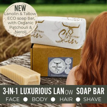 LANOW PATCHOULI & NEROLI, LUXURIOUS FACE BODY & SHAVING SOAP BAR, LANOLIN SOAP, TALLOW SOAP, UNISEX BATH BAR, LANOW, NATURALLY SCENTED, NATURAL SOAP BAR, ECO FRIENDLY, GREY-WATER SAFE