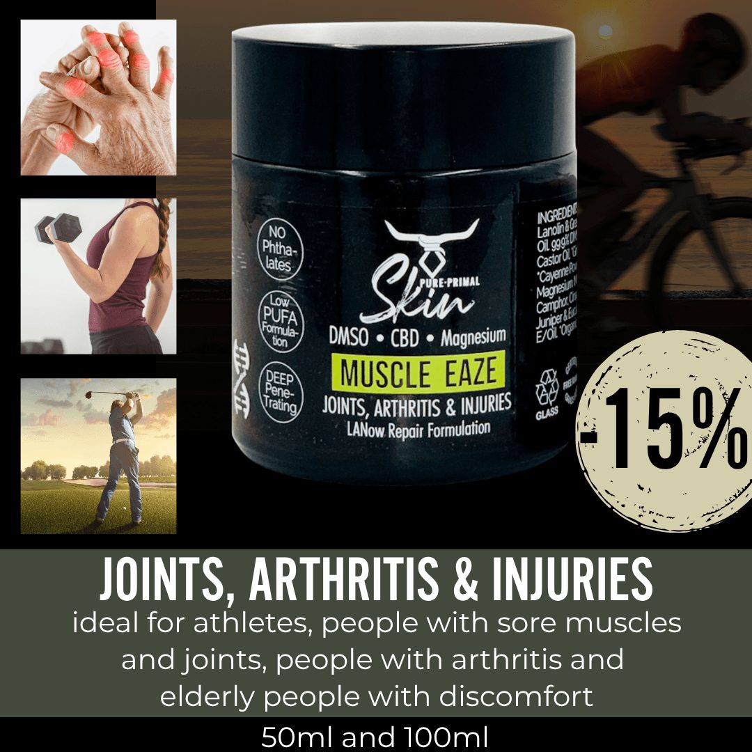 Muscle Eaze Afslag (1) LANOW MUSCLE EAZE, JOINTS, ARTRITIS, INJURIES, DMSO, CBD, MAGNESIUM OIL, MUSCLE RUB, PAIN RELIEF, ANTI-INFLAMMATORY