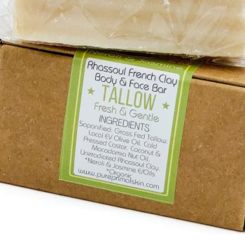 NEROLI & JASMINE, RHASSOUL FRENCH CLAY, FRESH & GENTLE FACE & BODY TALLOW SOAP BAR, DETOXIFYING, TALLOW SOAP BAR, TALLOW, NATURAL, ECO SOAP, BATH BAR, GREYWATER SAFE, BIODEGRADABLE, ECO FRIENDLY, NATURALLY SCENTED