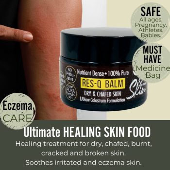 LANOW RESQ BALM, DRY & CHAFED SKIN, COLOSTRUM, LANOLIN, TALLOW, INGESTIBLE, MOM & BABY SAFE, NIPPLE CREAM, PURE, LOW PUFA SKINCARE