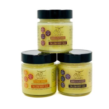 TALLOW BODY SILK, TALLOW LOTION, 2-IN-1, SOFT LOTION, SOAP-FREE BODY WASH, LOW PUFA SKINCARE, NATURALLY SCENTED, NOURISHING, TALLOW BASED, BODY LOTION