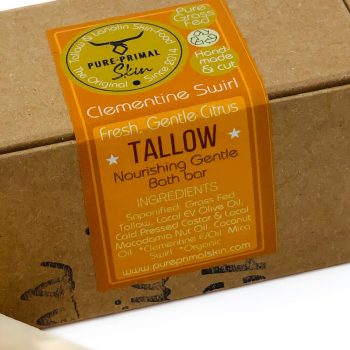 CLEMENTINE SWIRL, TALLOW SOAP, NATURALLY SCENTED TALLOW SOAP, PURE PRIMAL SKIN, SHEEP TALLOW, BATH SOAP, ARTISAN SOAPS