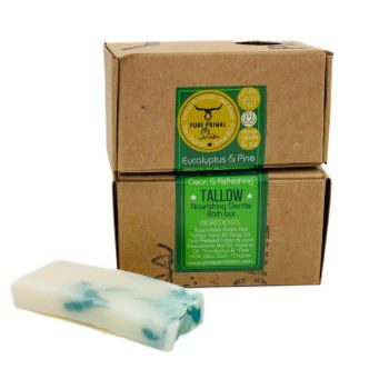 EUCALYPTUS & PINE, TALLOW SOAP, NATURALLY SCENTED TALLOW SOAP, PURE PRIMAL SKIN, BATH SOAP, ARTISAN SOAPS, BATH BAR, ECO FRIENDLY, GREYWATER SAFE, BIODEGRADABLE, GENTLE & NOURISHING SOAP