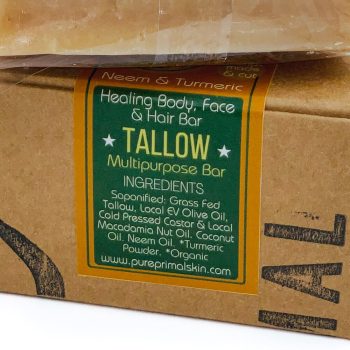NEEM & TURMERIC TALLOW SOAP, HEALING SOAP BAR, HAIR SOAP, BODY SOAP, FACIAL SOAP, NATURAL, TALLOW BASED, LOW PUFA SKINCARE, PHTHALATE FREE, NEEM SOAP, ANTIBACTERIAL, ANTIMICROBIAL, ANTINFLAMMATORY, ECO FRIENDLY, GREYWATER SAFE