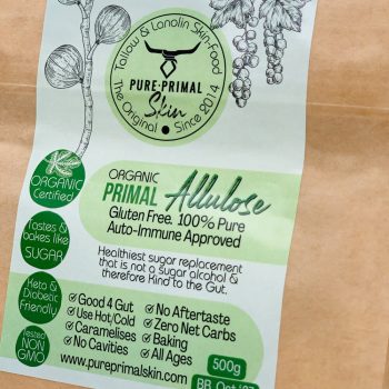 Pirmal Allulose Close-2 PRIMAL ALLULOSE, ORGANIC, NATURAL SUGAR ALTERNATIVE, DIABETIC FRIENDLY, KETO FRIENDLY, NON-GMO, ZERO GLYCEMIC INDEX, GUT FRIENDLY