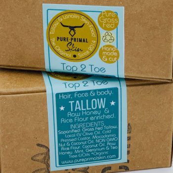 TOP-2-TOE BAR, HAIR SOAP, SHAMPOO SOAP, FACE SOAP, BODY SOAP, TALLOW SOAP, TALLOW BASED, 3-IN-1, MULTIPURPOSE, NATURAL, ECO, GREYWATER SAFE, PURE PRIMAL SKIN, FACE BAR, NORMAL SKIN TYPES