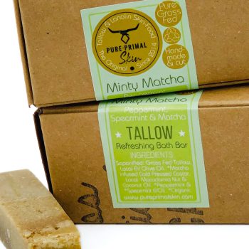 MINTY MATCHA, TALLOW SOAP, REFRESHING BATH BAR, MINT & MATCHA, SOOTHING, GREY WATER SAFE, ECO FRIENDLY, LOW PUFA SKINCARE, BATH SOAP, NATURALLY SCENTED
