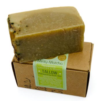 Minty Matcha Top-2 MINTY MATCHA, TALLOW SOAP, REFRESHING BATH BAR, MINT & MATCHA, SOOTHING, GREY WATER SAFE, ECO FRIENDLY, LOW PUFA SKINCARE, BATH SOAP, NATURALLY SCENTED