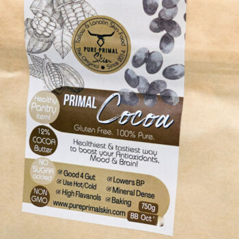 PRIMAL COCOA, PURE COCOA, NATURAL, QUALITY, LIGHTLY DUTCHED COCOA, DARK COCOA, MEDIUM FAT COCOA, PURE PRIMAL SKIN, DRINKING COCOA, BAKING COCOA