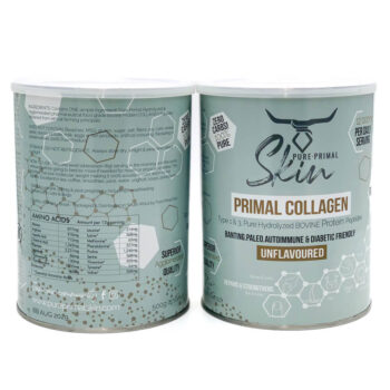 Primal Collagen Tin Ingredients-2 PRIMAL COLLAGEN, COLLAGEN, TYPE I & III, COLLAGEN PEPTIDES, AGGLOMERATED, HYDROLISED, PURE, UNFLAVOURED, PURE, DIABETIC FRIENDLY, ZERO CARBS