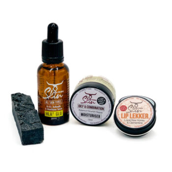 oily & combination skin type starter kit, starter kit, oily skin type facial care, combination skin type facial care, Low PUFA skincare, leather pouches